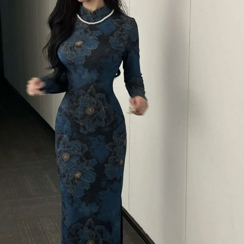 

plus Size 300 Pounds New Chinese Style Women's Dress Slimming Meat Covering Autumn Winter Republic of China Style Versatile D...