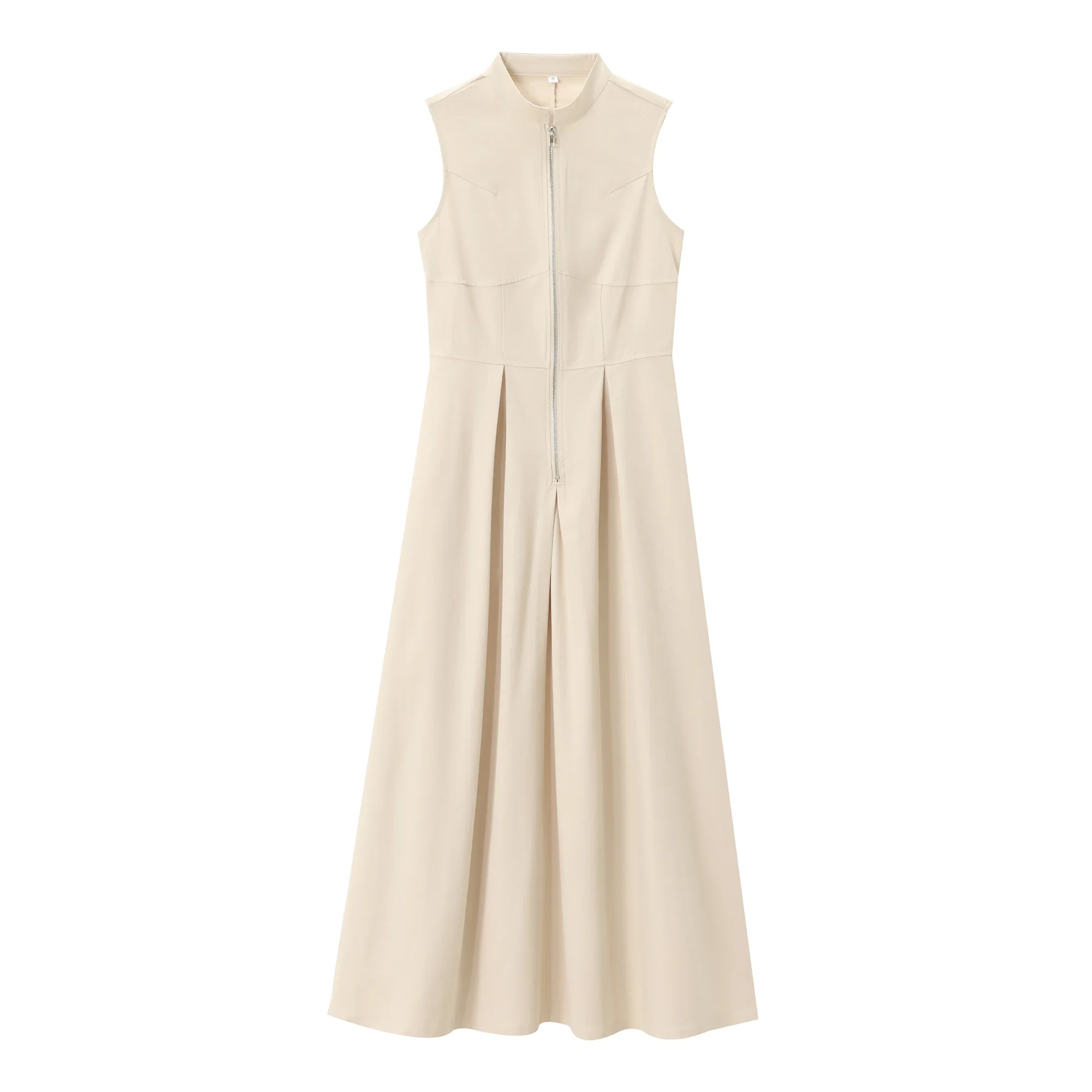 Women Sleeveless Pleated Women Maxi Long Skirt Summer Front Zipper Pockets Slim A Line Big Hem Female Dress Y2K Holiday Dress