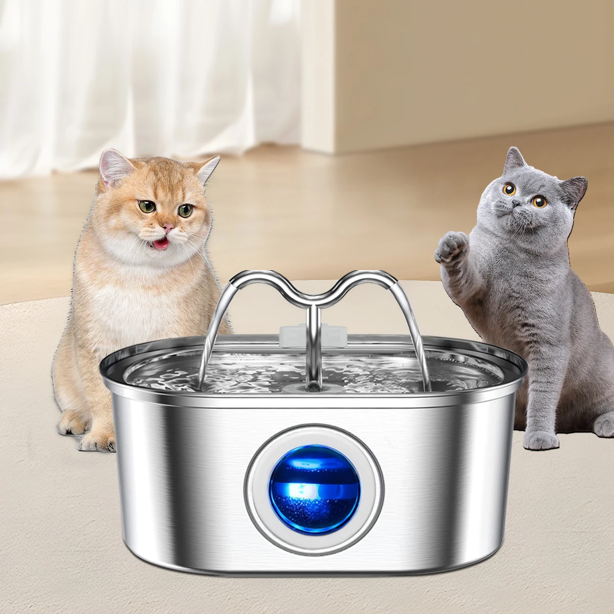 

3.2L smart ox horn style pet water fountain stainless steel automatic filter pet dispenser with LED light silent pump fountain