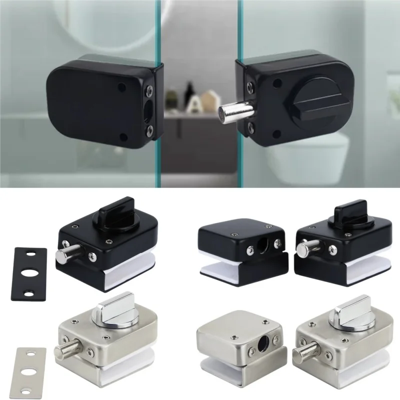 Hole Free for 8-12mm Thick Glass Stainless Steel Lock Office Frameless Tempered Glass Lock Sliding Door Knob Latch