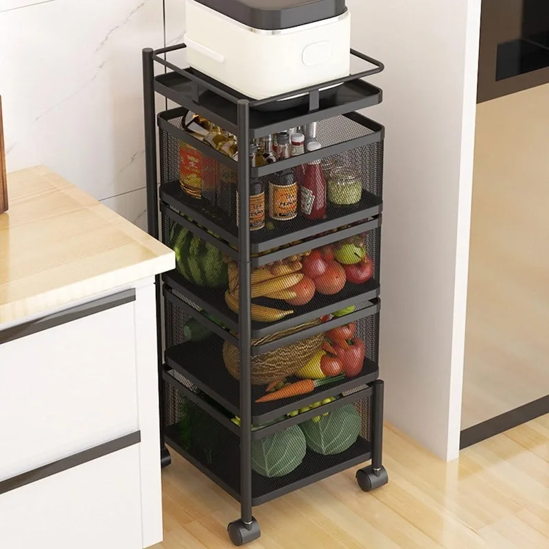 

4 Tier Kitchen Storage Basket,270° Rotating Kitchen Storage Rack on Lockable Wheels for Fruits and Vegetables,for Kitchen