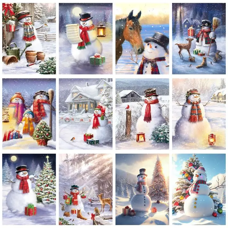 

CHENISTORY Painting By Numbers Cartoon Snowman DIY Pictures By Number Kits Drawing On Canvas Hand Painted Paintings Home Decor