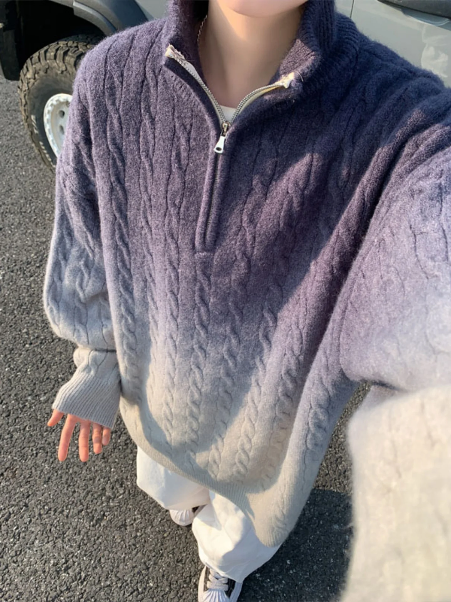 

Loose Men's Knitted Sweater f Zip adient Color Twist Knitwear Coat Autumn Winter Casual Sle Comfortable Soft Material