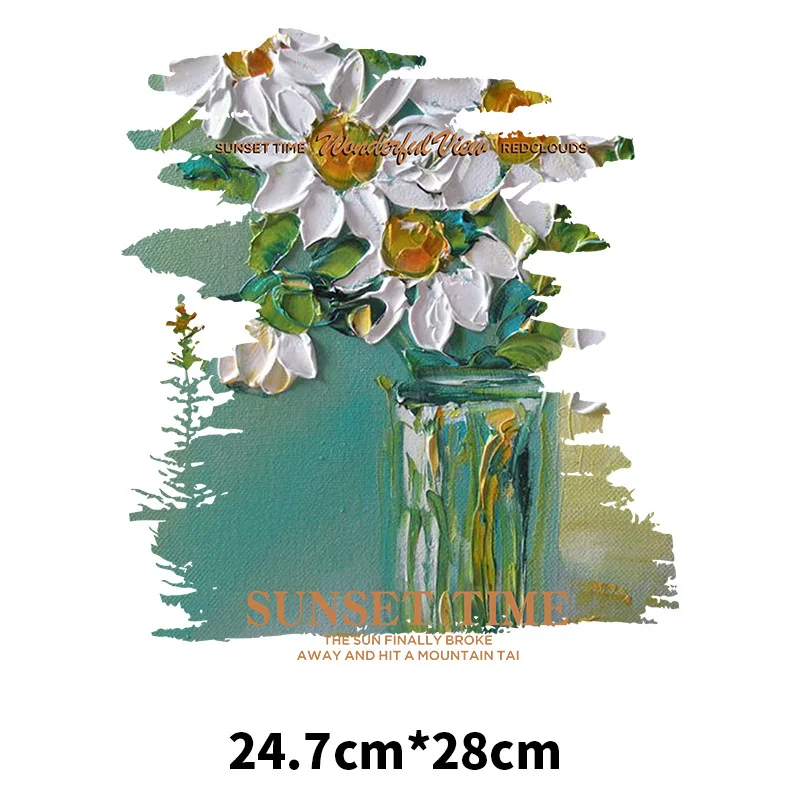 Twilight Scenery Rose Letter Little Daisy Hot Stamping Heat Transfer Printing Summer Printed T-shirts DIY Clothing Customization