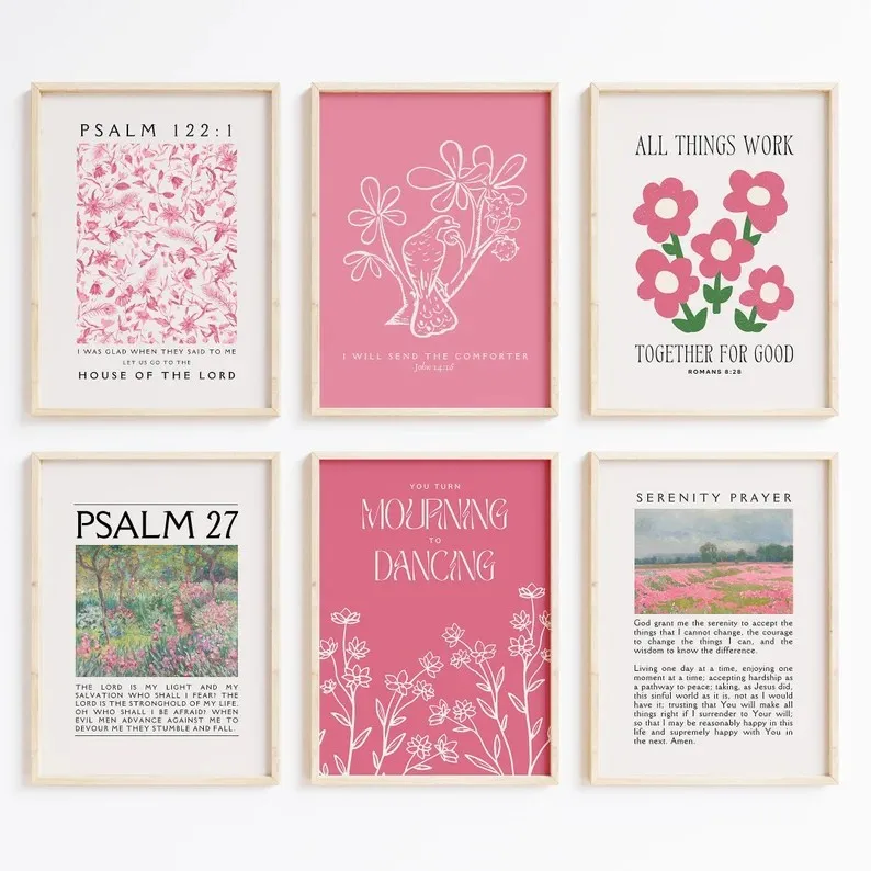 Pink Christian Verse Prints Posters Vintage Bible Wall Art Canvas Painting Modern Living Room Bedroom Home Aesthetic Decoration