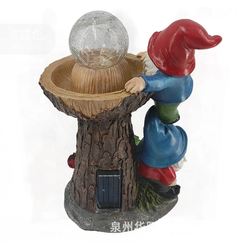 Outdoor Garden Ornament Solar Resin Dwarf Elf Crack Glass Ball Craft American Style Synthetic Resin Crafts