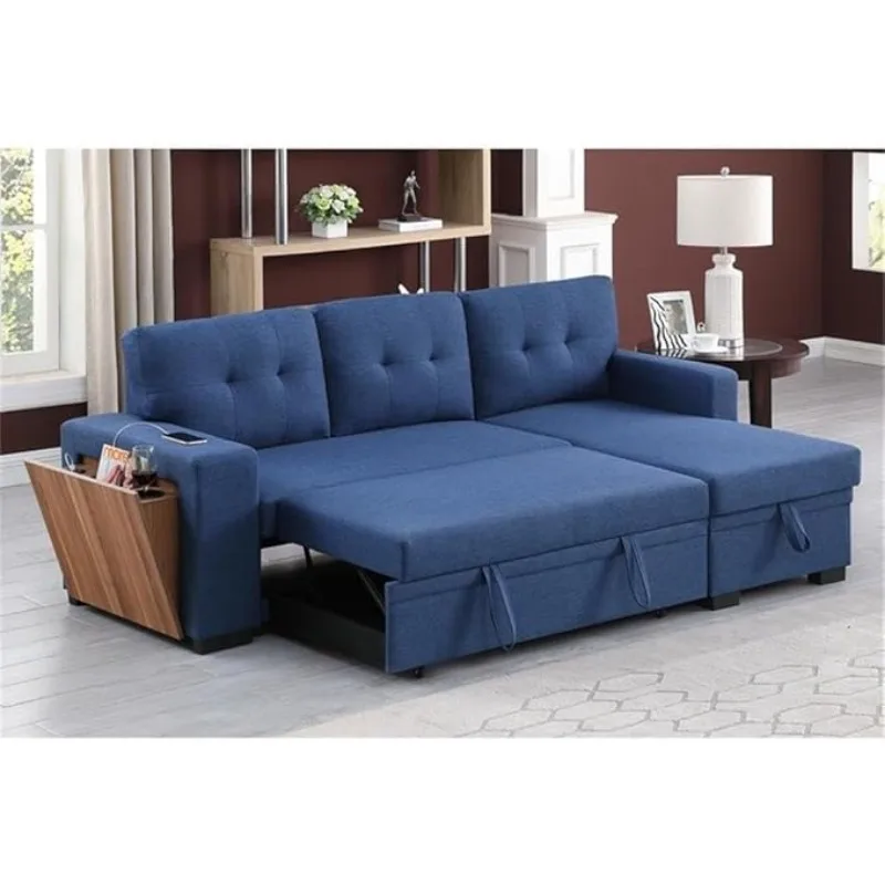 Fabric Reversible Modern Side Compartment Sleeper Sectional Sofa, L-Shape Design,Suitable for living room