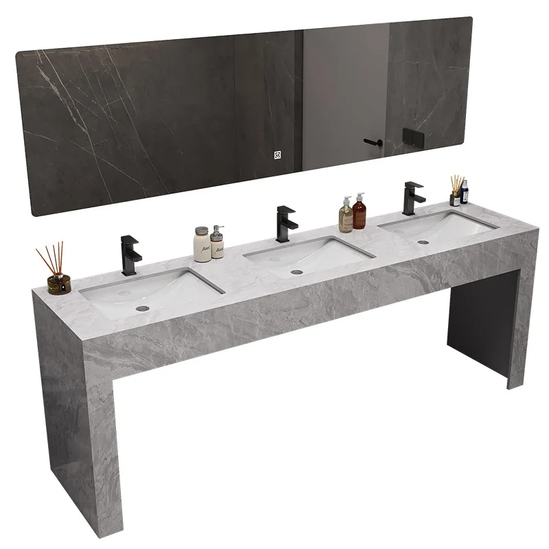 

Modern simple marble double basin sink public toilet washbasin basin cabinet combination