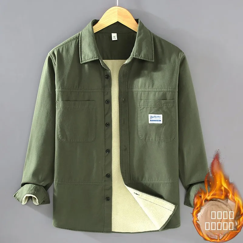 

Men's Autumn Winter Fce Lined Loose Fit Open Cardigan Jaet Pure Cotton Workwear Casual Sle Turn down Collar Outerwear