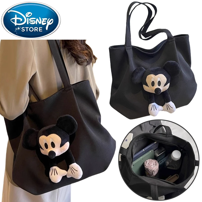 

Disney Mickey Cartoon Canvas Shoulder Bag Anime Portable Women Travel Shopping Tote Bag Girls Large Capacity Funny Handbag Gifts