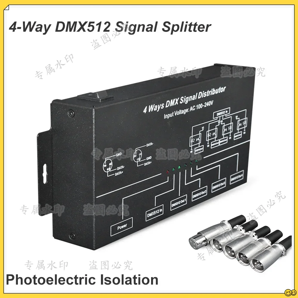 4CH DMX512 Signal Splitter 4-Way Optoelectronic Isolation Signal Amplifier For Stage Lighting