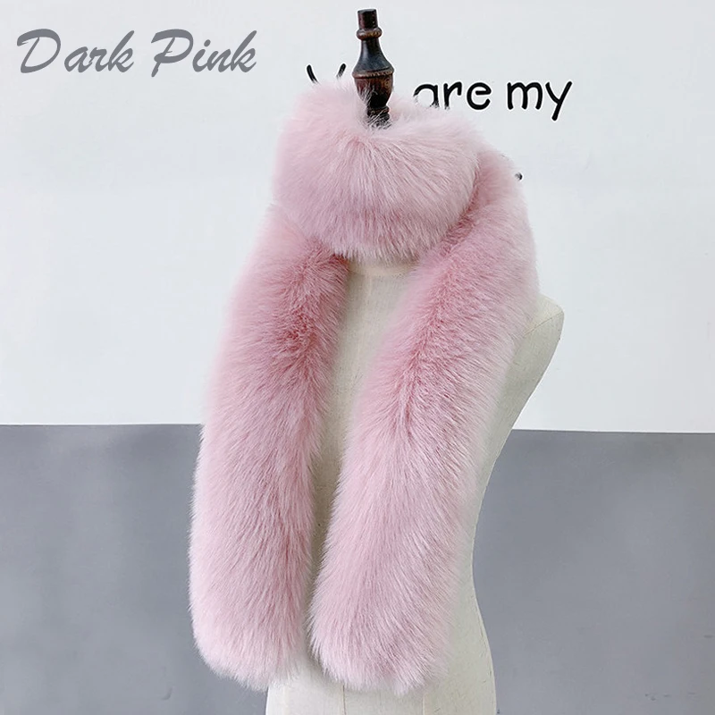 Winter Faux Fur Long Scarf For Women Luxury Wraps Shawl Thick Fluffy Ladies Neck Warmer Fashion Party Fake Fur Shawl Plush Scarf