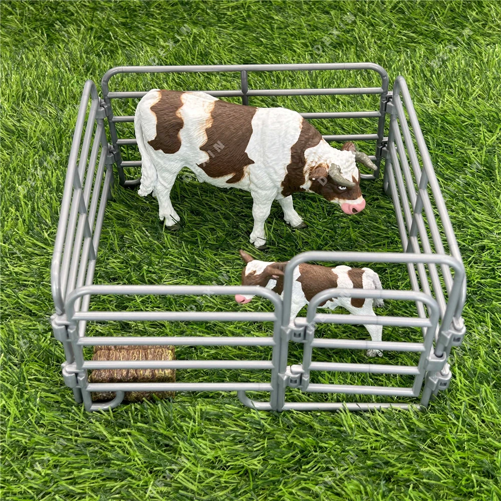 BIG Ranch Bull size matching fence and haystack set movie static display toy animals figures ranch Christmas Halloween kidsgifts