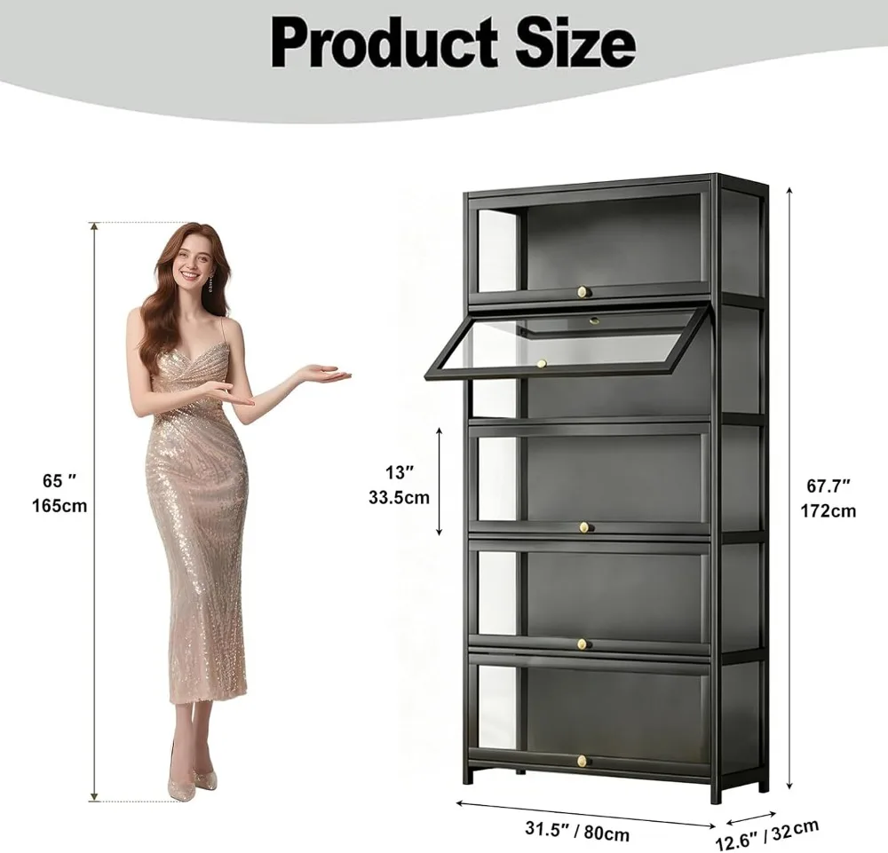 5-Tier Acrylic Display Cabinet Flip-up doors for Collectibles, Toys, Books