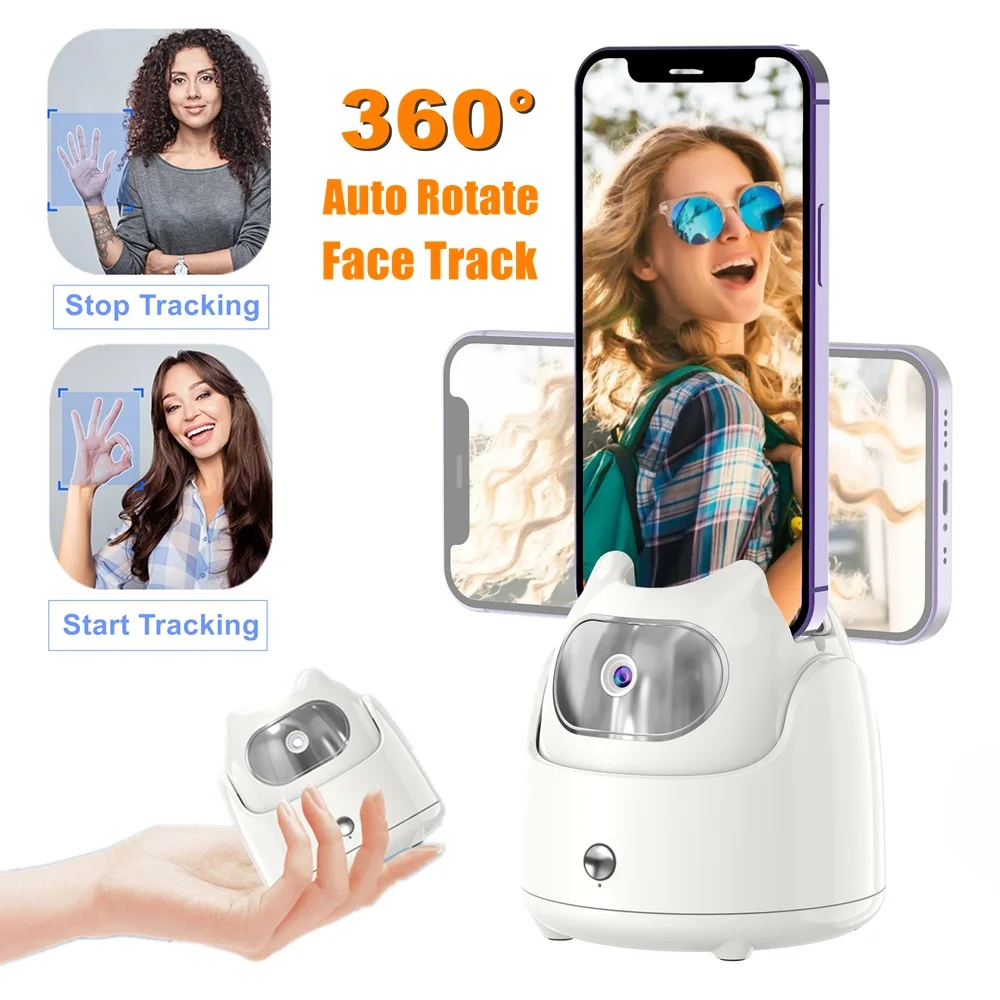 Auto Face Tracking Tripod 360°Rotation AI Smart Shooting iPhone Holder Stand for Live Vlog Streaming Video Selfie Stick Gimbal