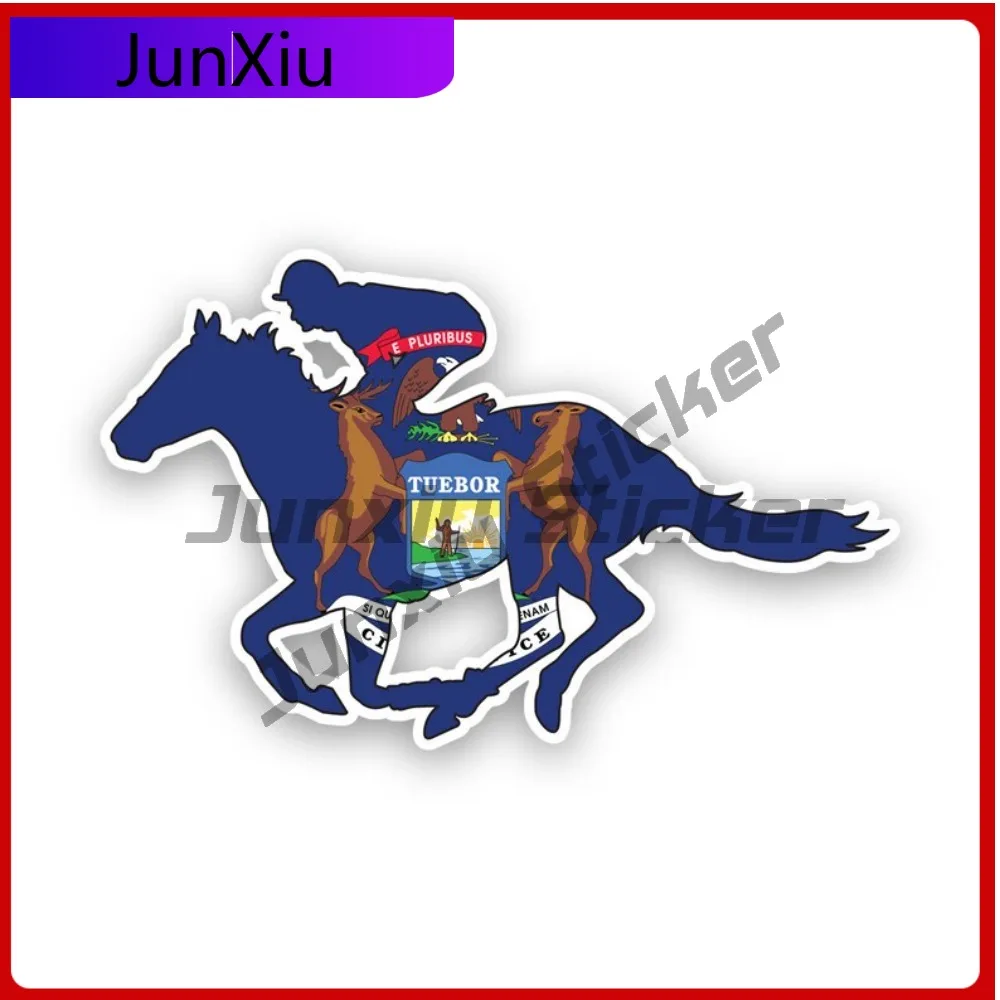 

Michigan Mi Horse Waterproof Weather Resistant Cool For Helmet Car Window Car Body Removable Easy Apply Decal Funny Vintage