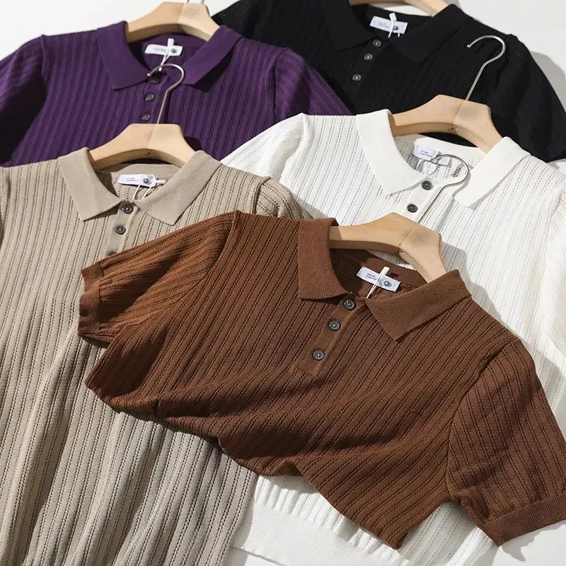 

Summer Men's Busin Casual Thin Cool Breathable Knitted ort Sve irt Pure Color Loose Fit Faion Urban Sle