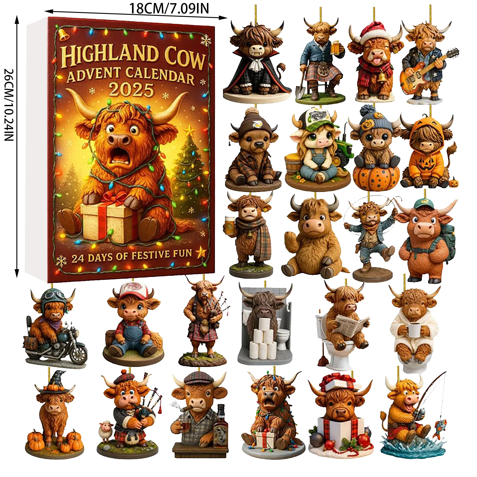 Minuterie de 30 minutes sable 2D vache calendrier de l'avent 2025 24 pièces ornements suspendus de vache faits à la main pour noël minuterie de cuisine mignonne pour les enfants