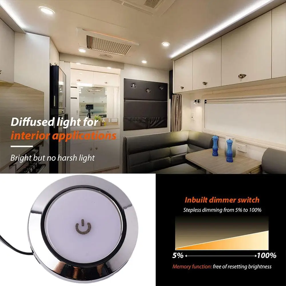 12V LED Touch Lamp RV Ultra-thin Round Dome Light Ceiling Lamp Reading Light for Caravan Boat Yacht Camping Car