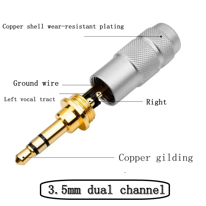 Spina a doppio canale Treble 3.5 placcata in oro spina per apparecchiature Audio da palco connettore per cavo Audio per cuffie da 3.5mm placcato in