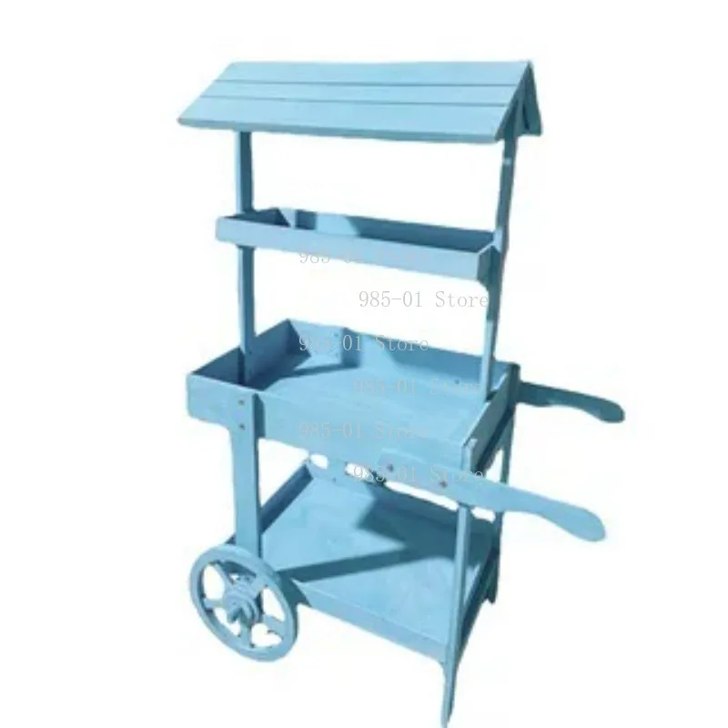 Country Fir Storage Cart Flower Stand for Home Balcony Shop Window Bar Decoration