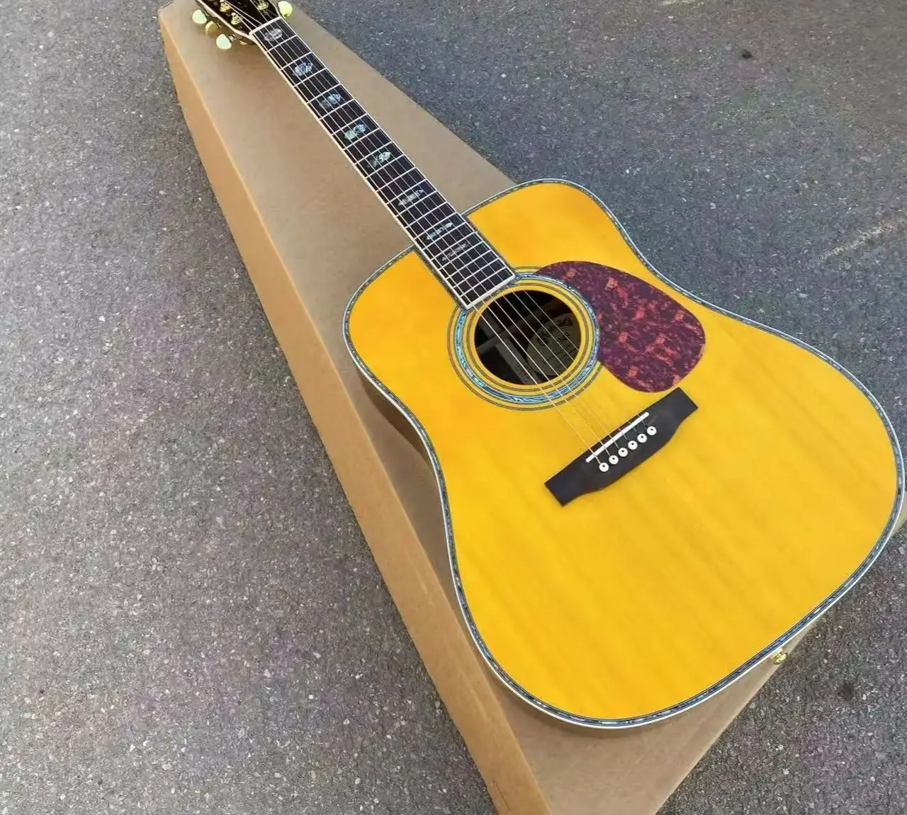 41 inch D45, op voorraad, D45-model, akoestische gitaar, 41 inch, kleurrijke schaal, inleg met abalone binding
