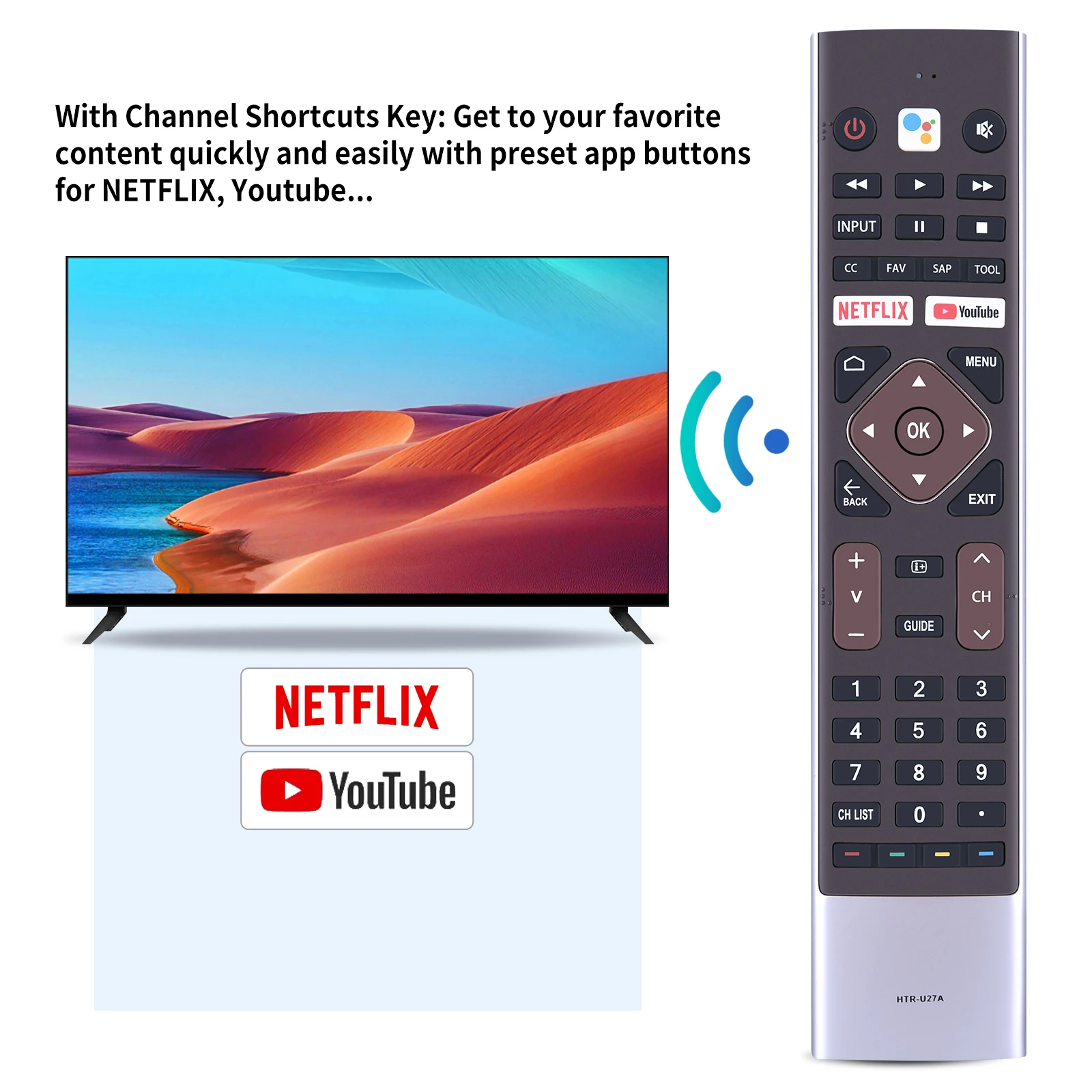 Controle remoto htr-u27a htr-u27k para haier smart aqua, 43 smart tv, mx le 55k6600ug le55k6700ug