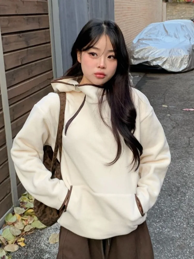 Sudadera con capucha Fce de doble cara de Faion coreana para mujer, sudadera holgada de invierno para exteriores, sudadera de moda