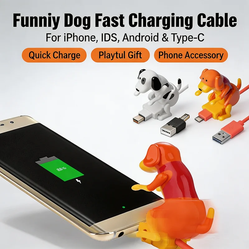 Funny Dog Fast Charger Cable Data Cable For iPhone IOS Android Type-C Mobile Phone Charging Line Prank Gifts Phone Accessories