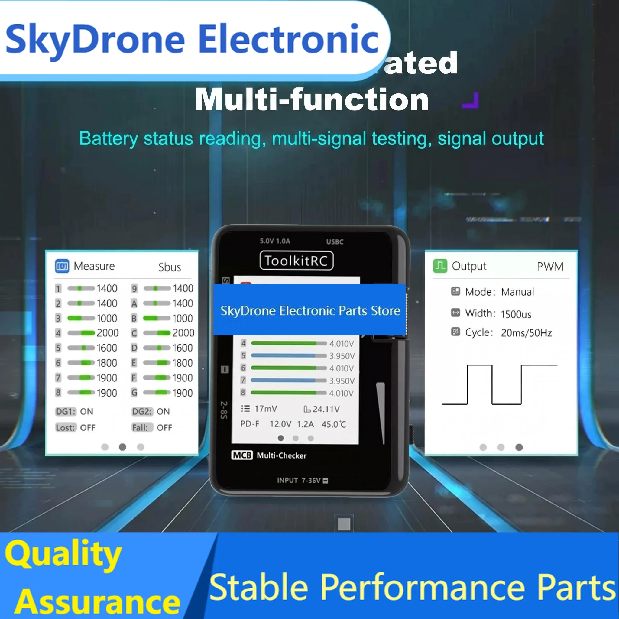 SkyDElToolkitRC MC8 Multi-Function Battery Checker 1-8S Cell Balancer Servo Signal Tester PD QC Fast Charger