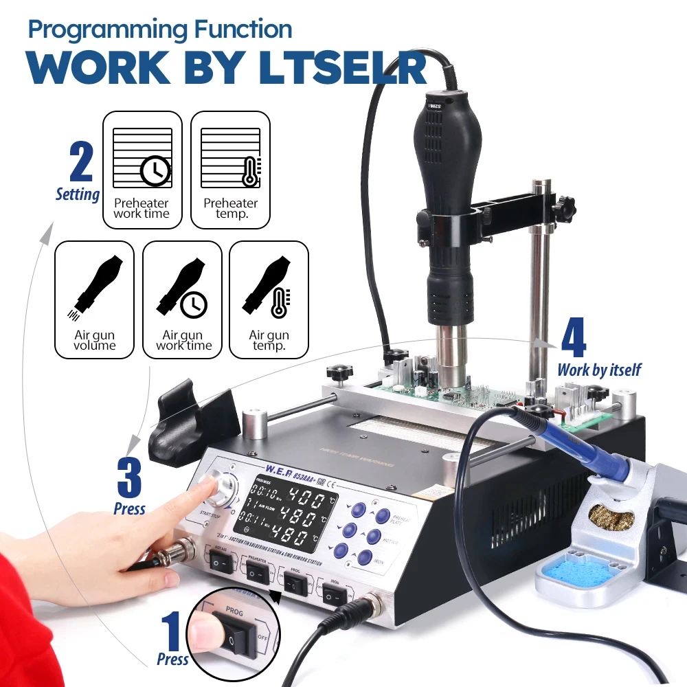 

WEP Preheating Station Programmable Soldering Station Desoldering Hot Air Gun Welding Solder Iron Adjustable Temperature Tools