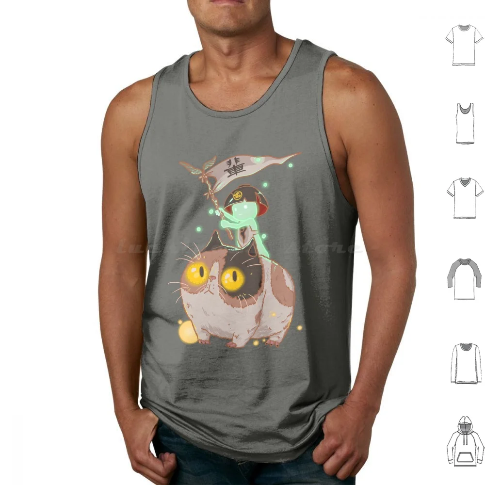 Yokai Campanions camisetas sin mangas estampado algodón gato Yokai Nioh Amrita Kasha Scampuss Kodama Kitty Souls lindo Kawaii Puss Fanart