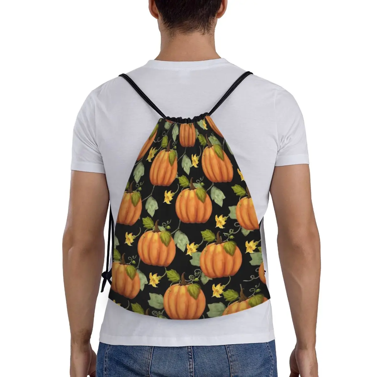 Autunno zucca zucche modello zaino con coulisse sport palestra Sackpack Halloween String Bags per il ciclismo