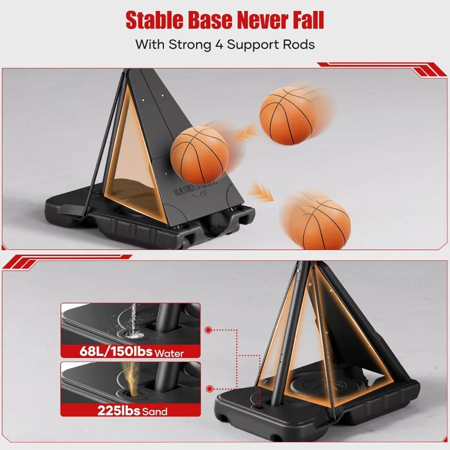 48 Professioneller Outdoor-Basketballkorb mit stufenloser Regulierung, Kurbel-Einstellsystem für vielseitige Gerichtsgebrauch, höhenverstellbar