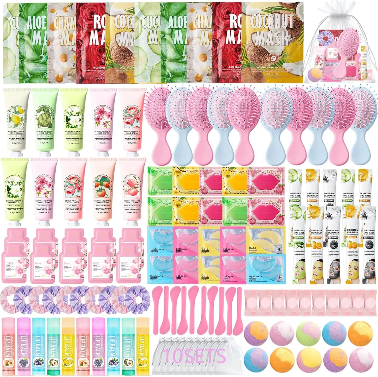 

Набор для спа-вечеринки для женщин, 130 предметов: маски для лица, крем для рук, бальзам для губ, патчи для глаз, расческа для волос, бомбочки для ванночек для ног