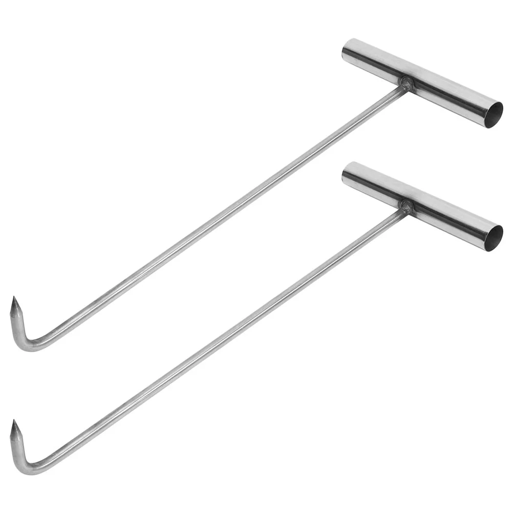 

2 Pcs Trampoline T-hook Man Coat Hanger Stainless Steel Manhole Lid Cover Lifter Tool