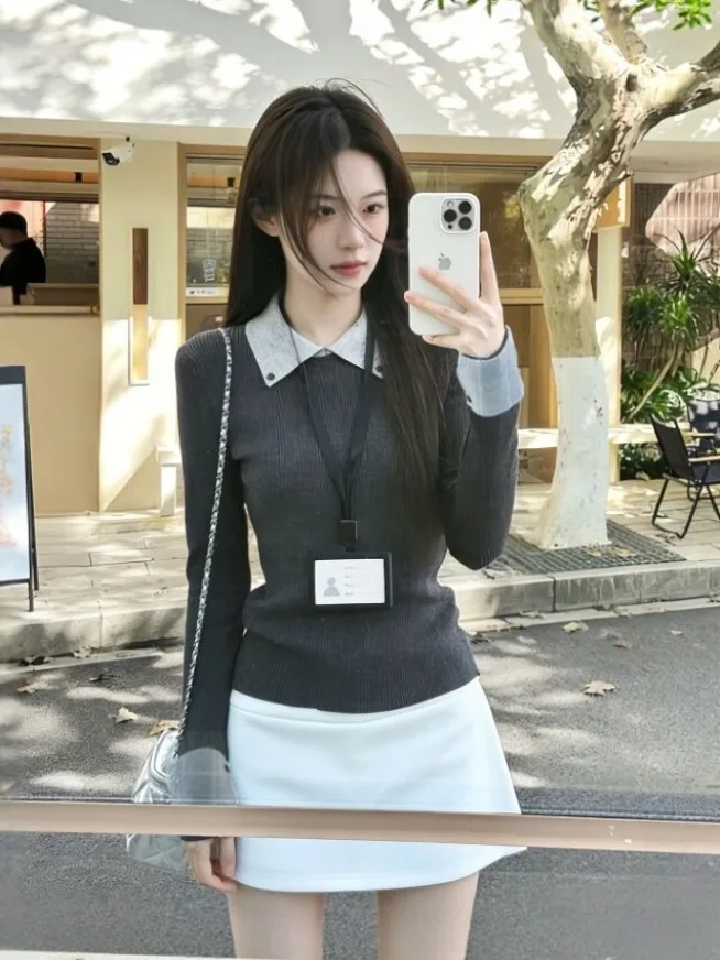 

Вязаный топ с эффектом похудения, длинный рукав, корейский стиль, модный, продуманный дизайн, весна 2026, женская премиальная трикотажная одежда