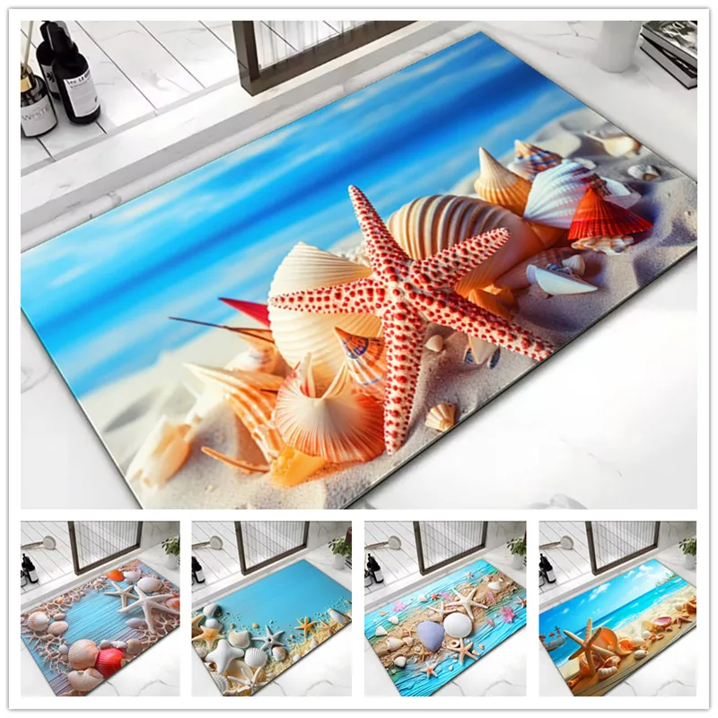 Diatom Mud Starfish Shell Pattern Kitchen Mat Super Absorbent Shower Room Bath Rug Non Slip Entrance Doormat Toilet Foot Pads