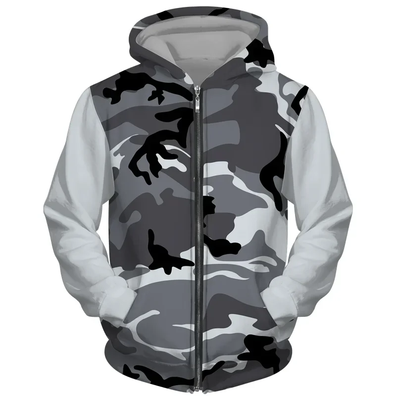 Men Zipper Hoodies Camouflage 3d Print Sweatshirts Men Hooded Casual Oversized Streetwear Hoodie Zip Sweatshirts Tracksuits Coat