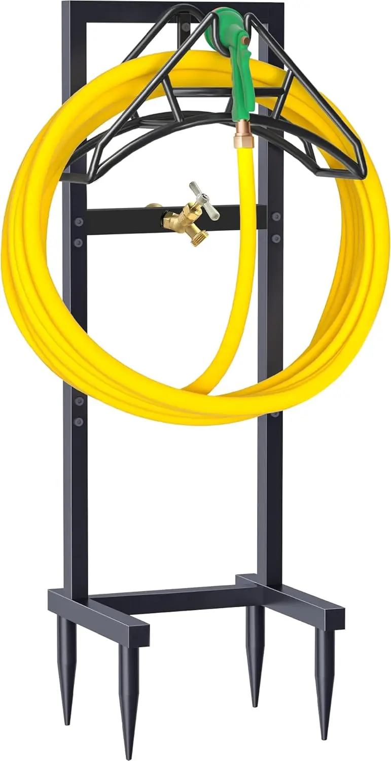 

Напольная металлическая стойка для садового шланга с латунным краном, для хранения шлангов до 45 метров, черная