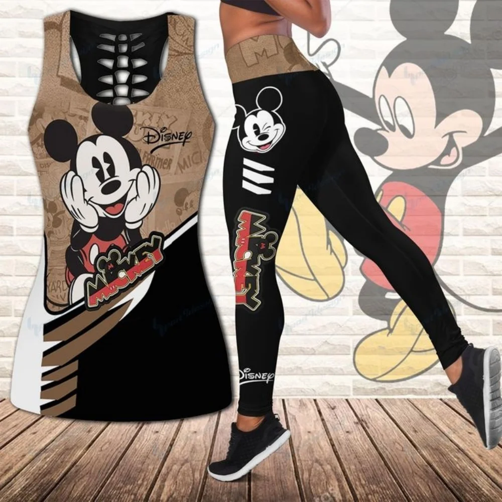 

Disney Minnie Women's Hollow Vest + Women's Leggings Yoga Suit Fitness Leggings Sports Suit Disney Tank Top Legging Set Outfit