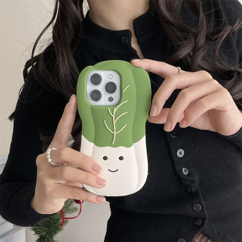 3D Chinese Cabbage Cute Silicone Soft Case for IPhone 12 13 14 15 16 Pro Max Plus 11 15Pro 14Pro IPones Shockproof Back Cover