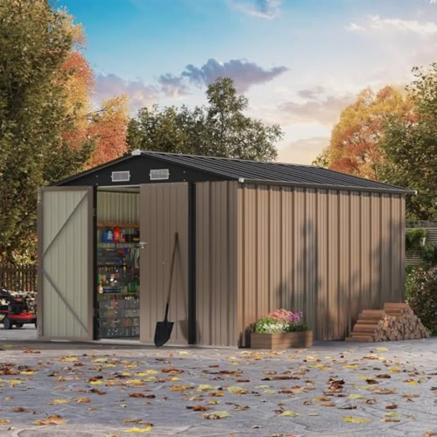 Outdoor storage shed for feet, galvanized steel, gray, weather-resistant and lockable