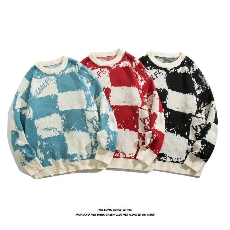 

Свободный вязаный свитер Laid-ba Sle Thiened для мужчин, модный ретро цветной дизайн, осень-зима, Новое поступление, повседневная одежда