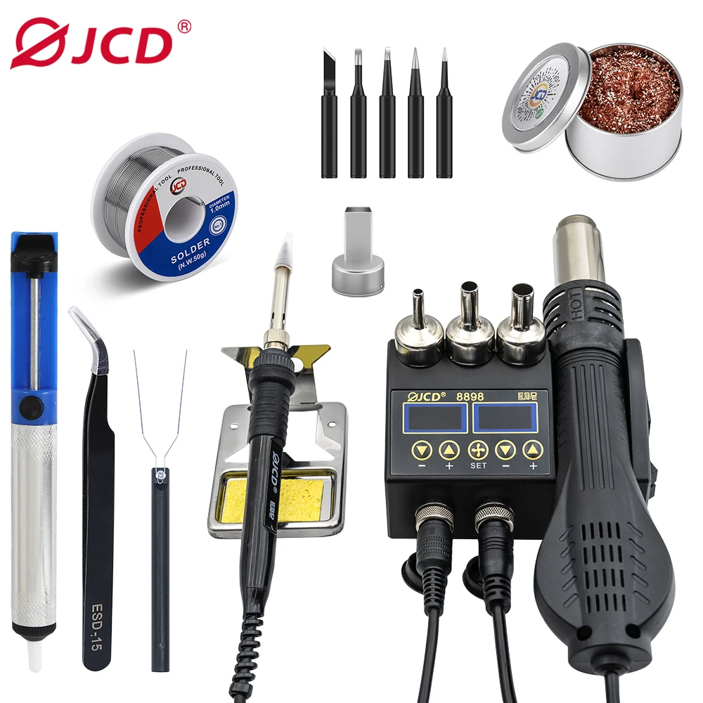 

JCD 2-in-1 750W welding station LCD digital display mobile phone welding hot air gun BGA SMD IC welding and repair tool 8898-8TK