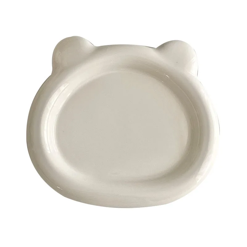 Chubby bear head white round ceramic plate - bear dinner plate, dessert plate, breakfast plate, tableware