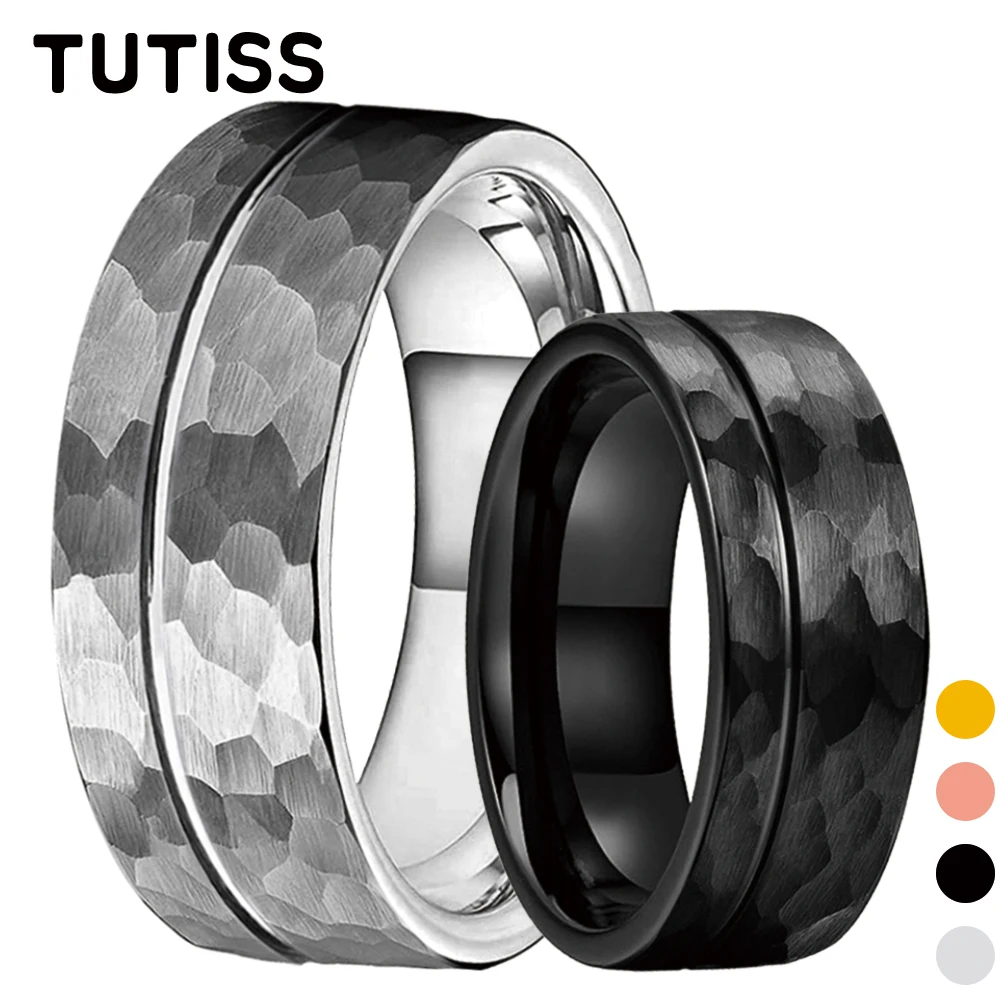 

TUTISS 8mm Partial Grooved Hammer Tungsten Ring For Men And Women Stylish Engagement Wedding Band Comfortable Fit