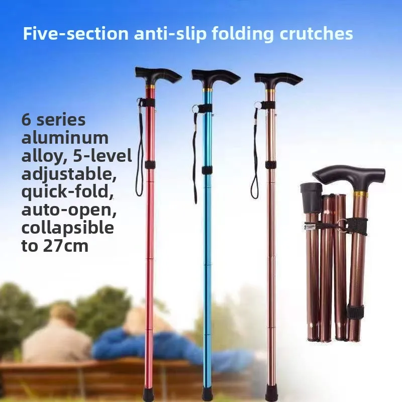 1PC 85-95cm Aluminum Alloy Adjustable Walking Stick 5 Section Stable Anti-Skid Crutch Old Man Hiking Cane Height