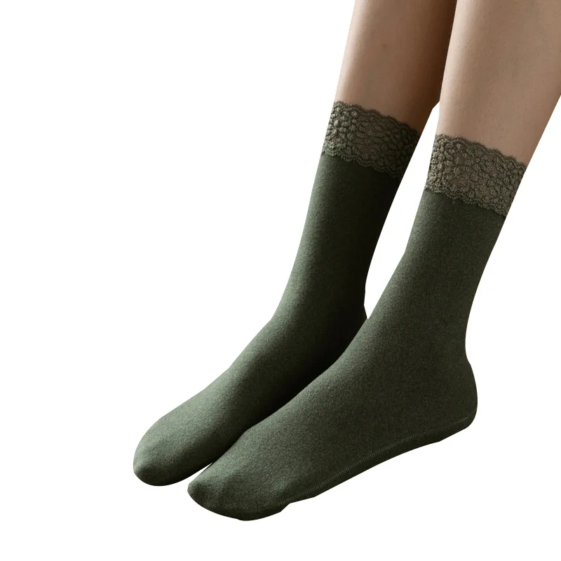 

Women Plush Socks Children's Mid-tube Autumn and Winter Lace Edge Cute Japanese Lace Trend Plush Thickened Warm Stockings