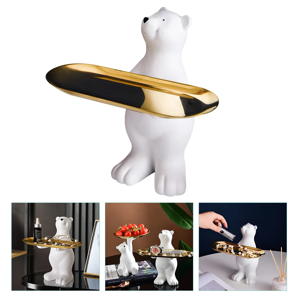 

Bear Tray Resin Sculpture Lightweight Removable Metal Tray Jewelry Holder Rings Necklace Storage Plate Home Decorative